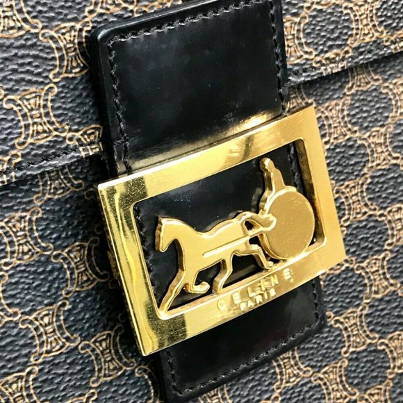 Authentic CELINE Logo Carriage Hardware Macadam Hand Bag Makeup box Vanity bag - Picture 2 of 8